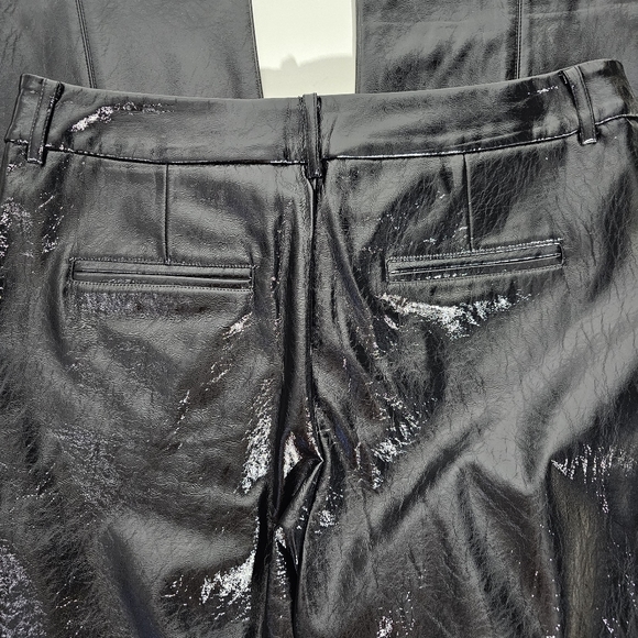NWT • SEVEN FOR ALL MANKIND • Shiny Black Cropped Faux Leather Wide Leg Pants - Picture 5 of 8